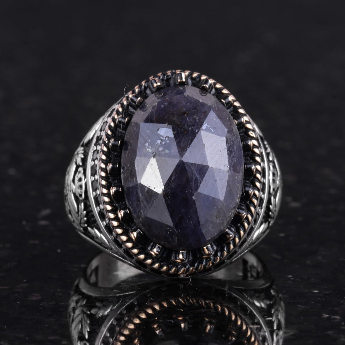 Natural Stone Ring - Handmade Eagle Ring - 925 Sterling Silver (Blue Sapphire) — 4