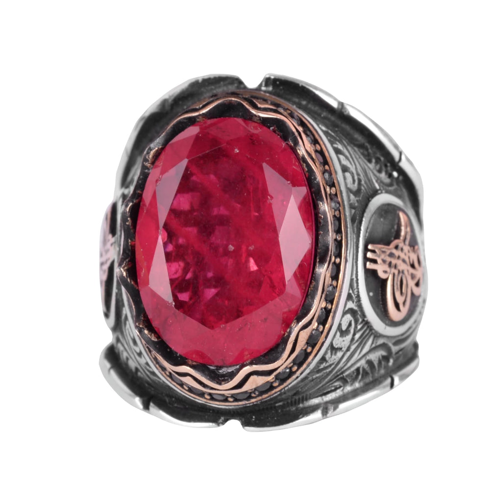 Red Synthetic Paraiba Stone Ring, 925 Sterling Silver Ring, Ottoman Silver Ring
