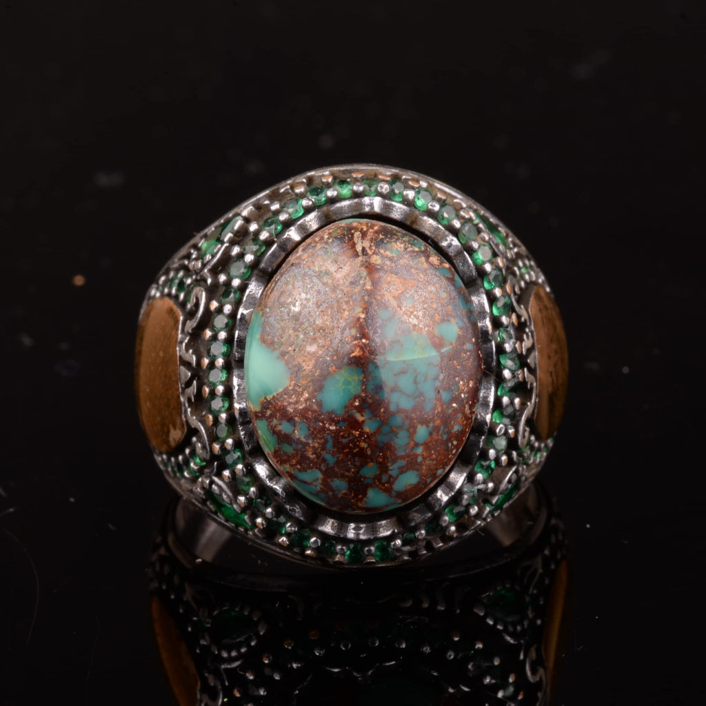 Natural Arizona Turquoise Stone Ring, Minimalist Design, 925 Sterling Silver Men's Ring — 6