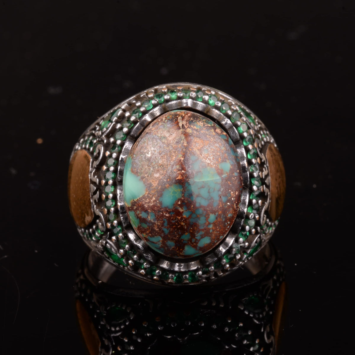 Natural Arizona Turquoise Stone Ring, Minimalist Design, 925 Sterling Silver Men's Ring — 6