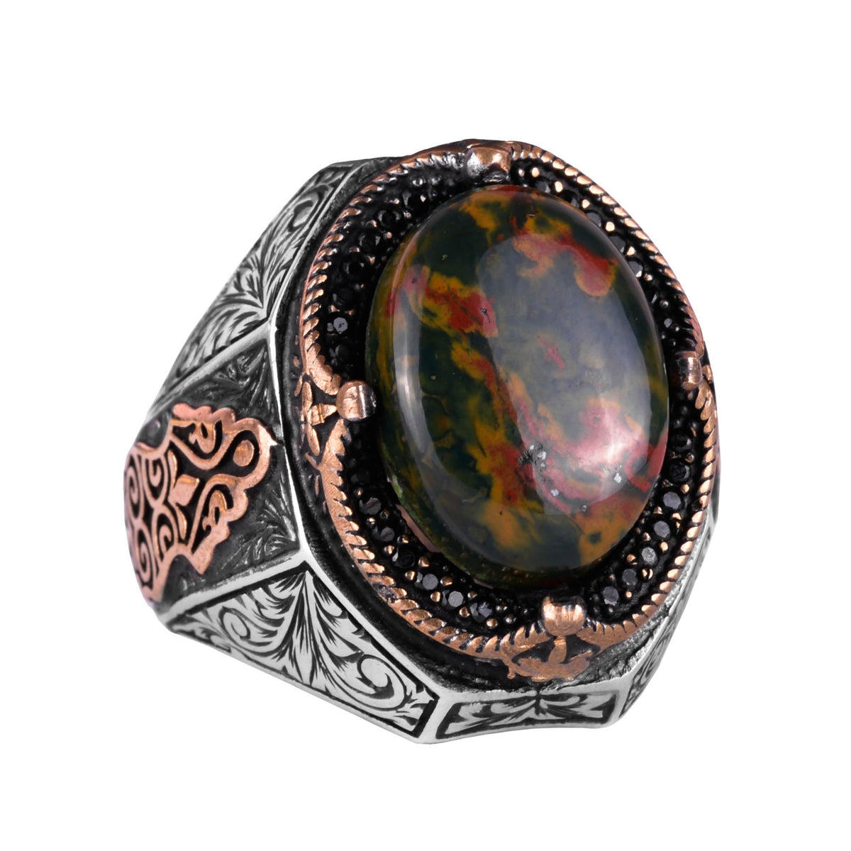 Natural Green Blood Stone Ring - 925 Sterling Silver