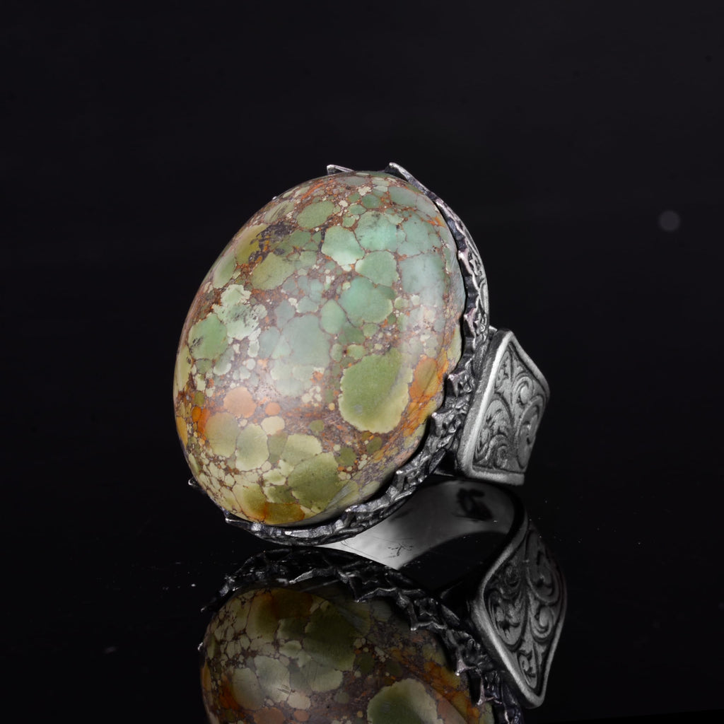 KAMBO 925 Sterling Silver Natural Turquoise Stone Large Men's Ring – Handmade Spiritual Healing Jewelry (Style-1) — 5