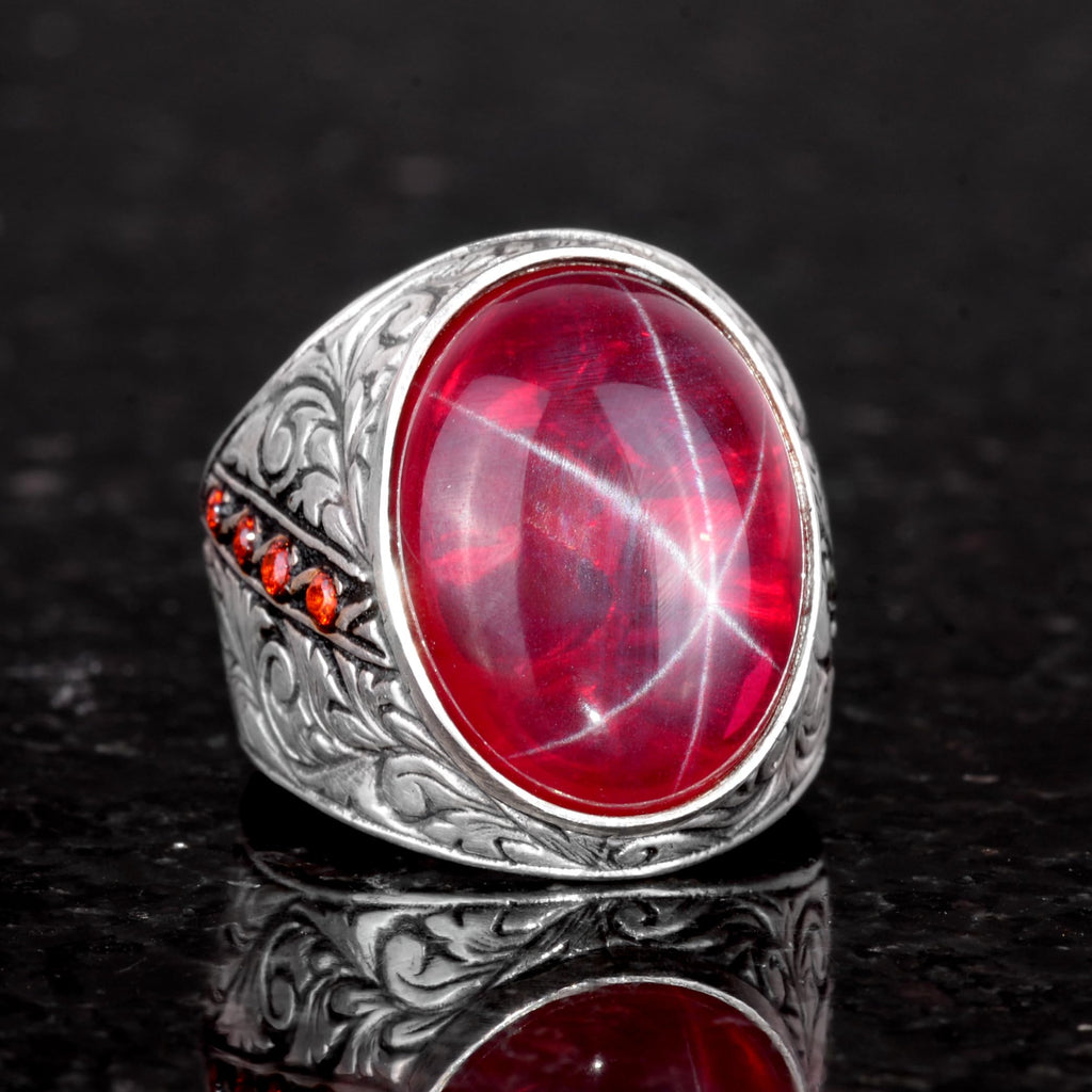 Natural Star Ruby Stone Ring - 925 Sterling Silver Handmade Ring — 3