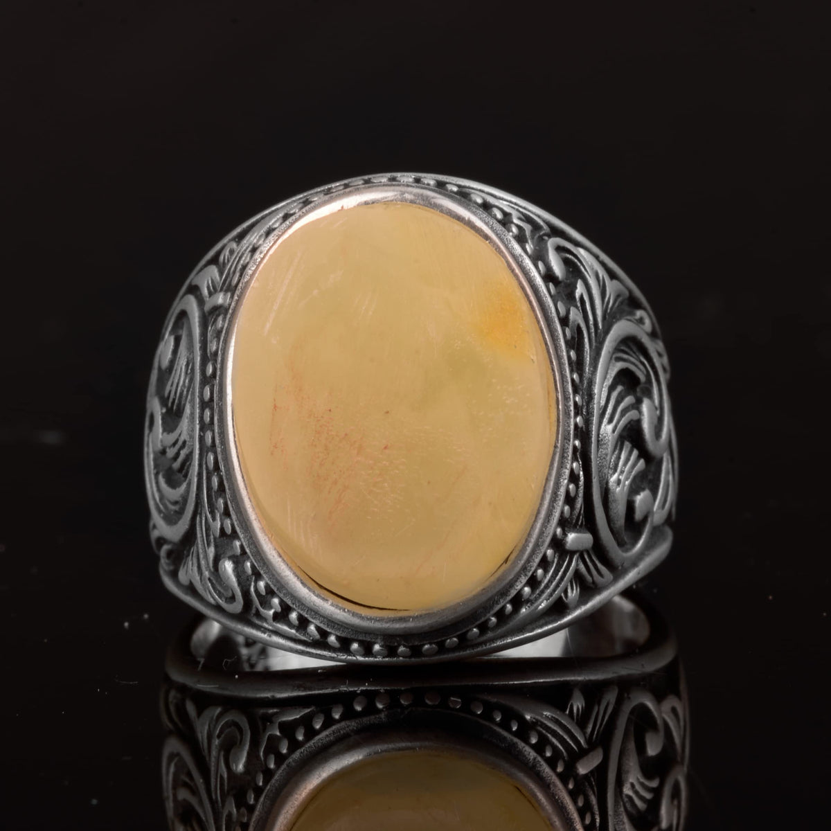 Natural Amber Stone Ring - Minimalist Design, 925 Sterling Silver — 3