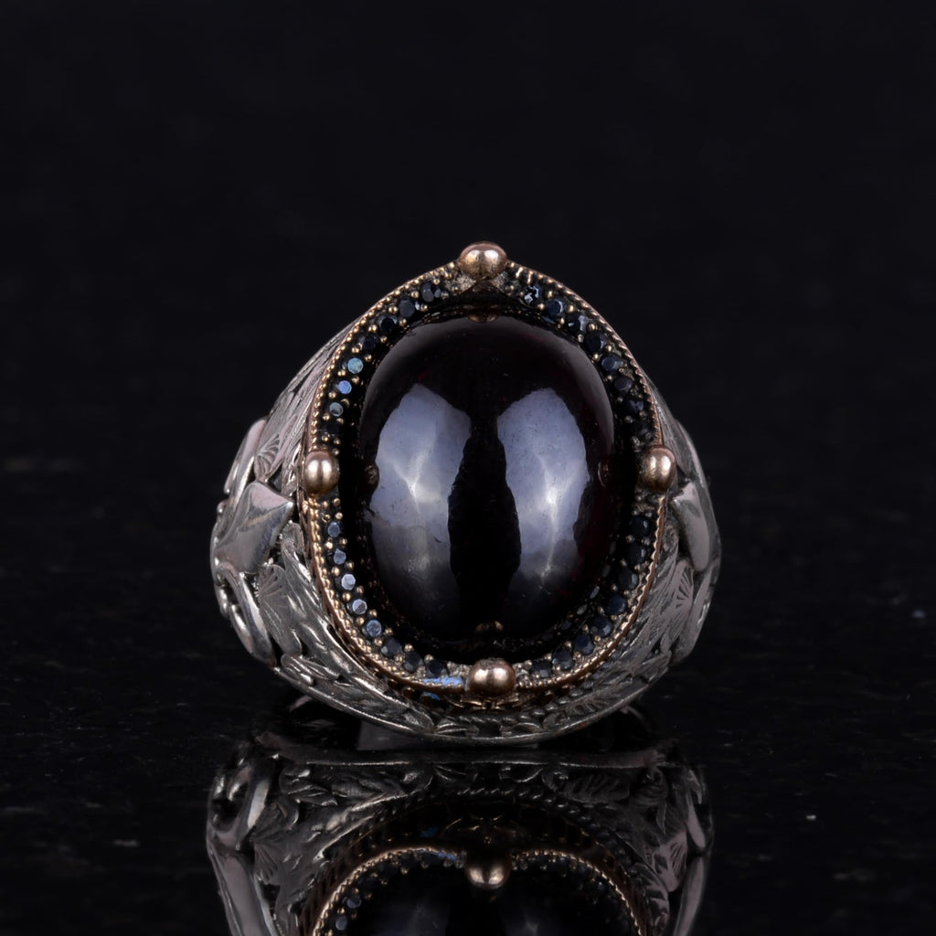 925 Sterling Silver Handmade Men's Ring - Available with Various Natural Stones (Garnet) — 2