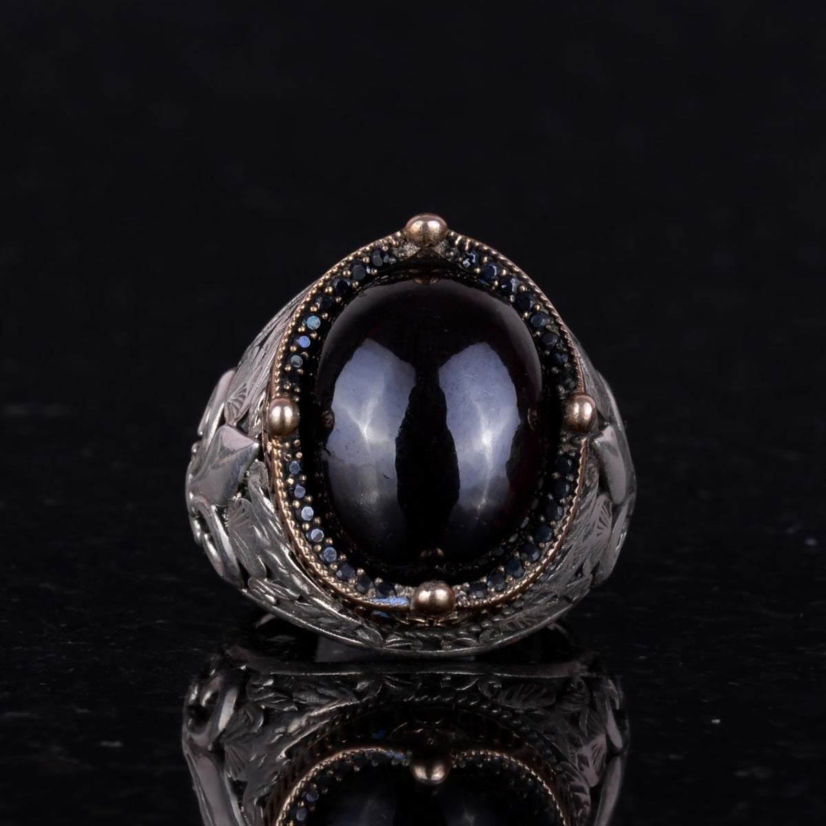 925 Sterling Silver Handmade Men's Ring - Available with Various Natural Stones (Garnet) — 2