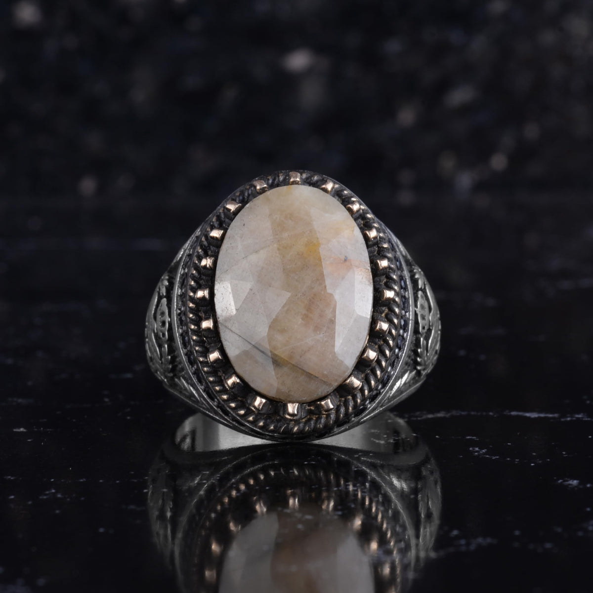 KAMBO Natural Yellow Sapphire Stone Ring for Men 925 Sterling Silver Handmade Statement Ring Oval Shaped Stone — 4