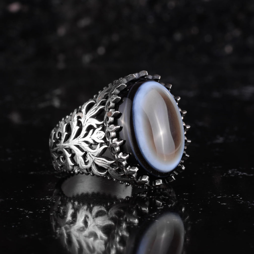 KAMBO Natural Yemen Agate Stone Ring – 925 Sterling Silver Decorative Men's Ring – Handmade Vintage Statement Ring (Yemen Agate-10) — 6