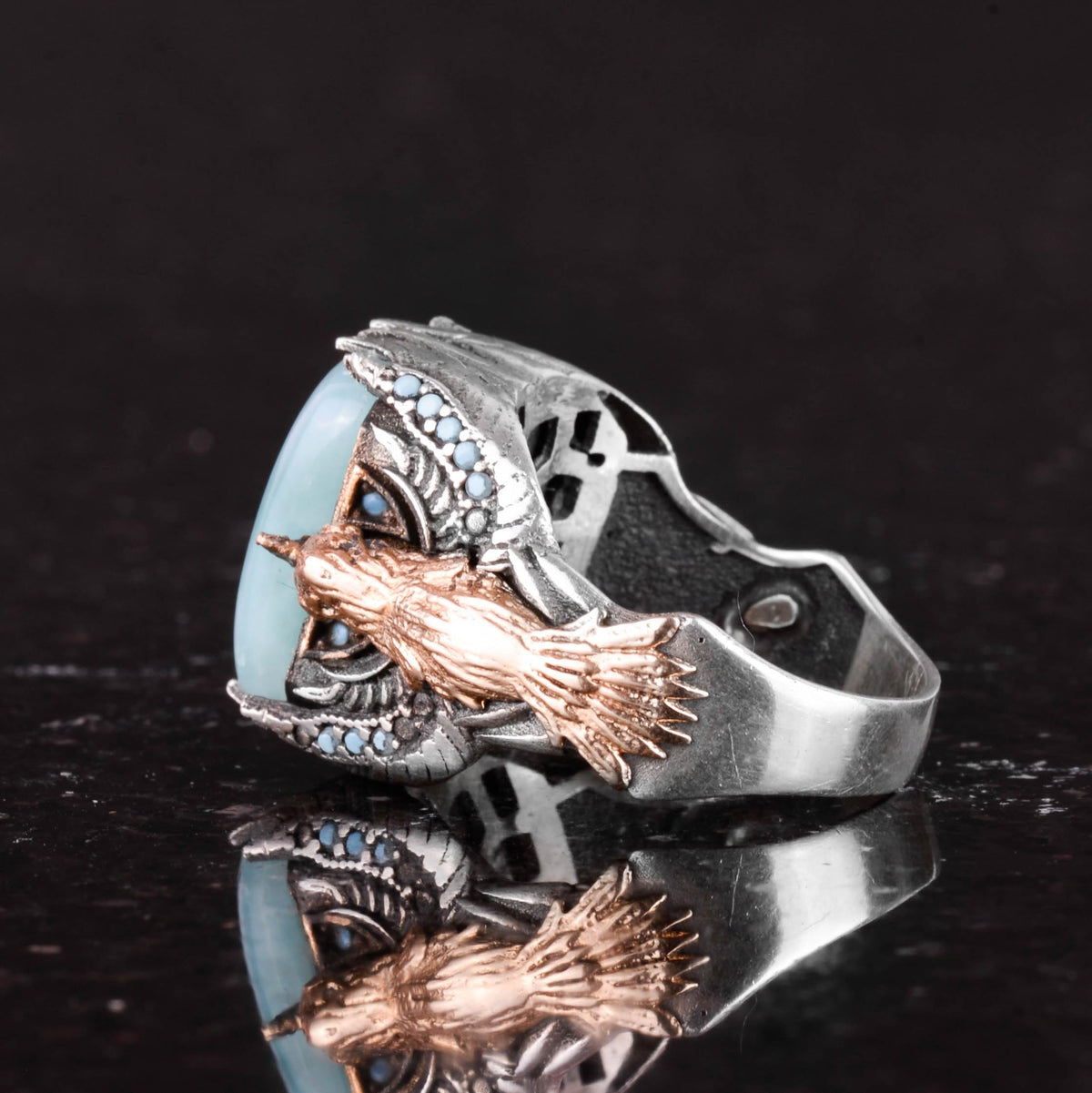 Real Natural Larimar Stone Ring - Handmade 925 Sterling Silver - Symbol of Peace, Healing, and Clarity — 6