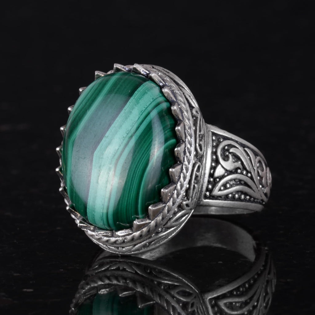 Handmade Malachite Stone Ring - 925 Sterling Silver Men's Ring — 4