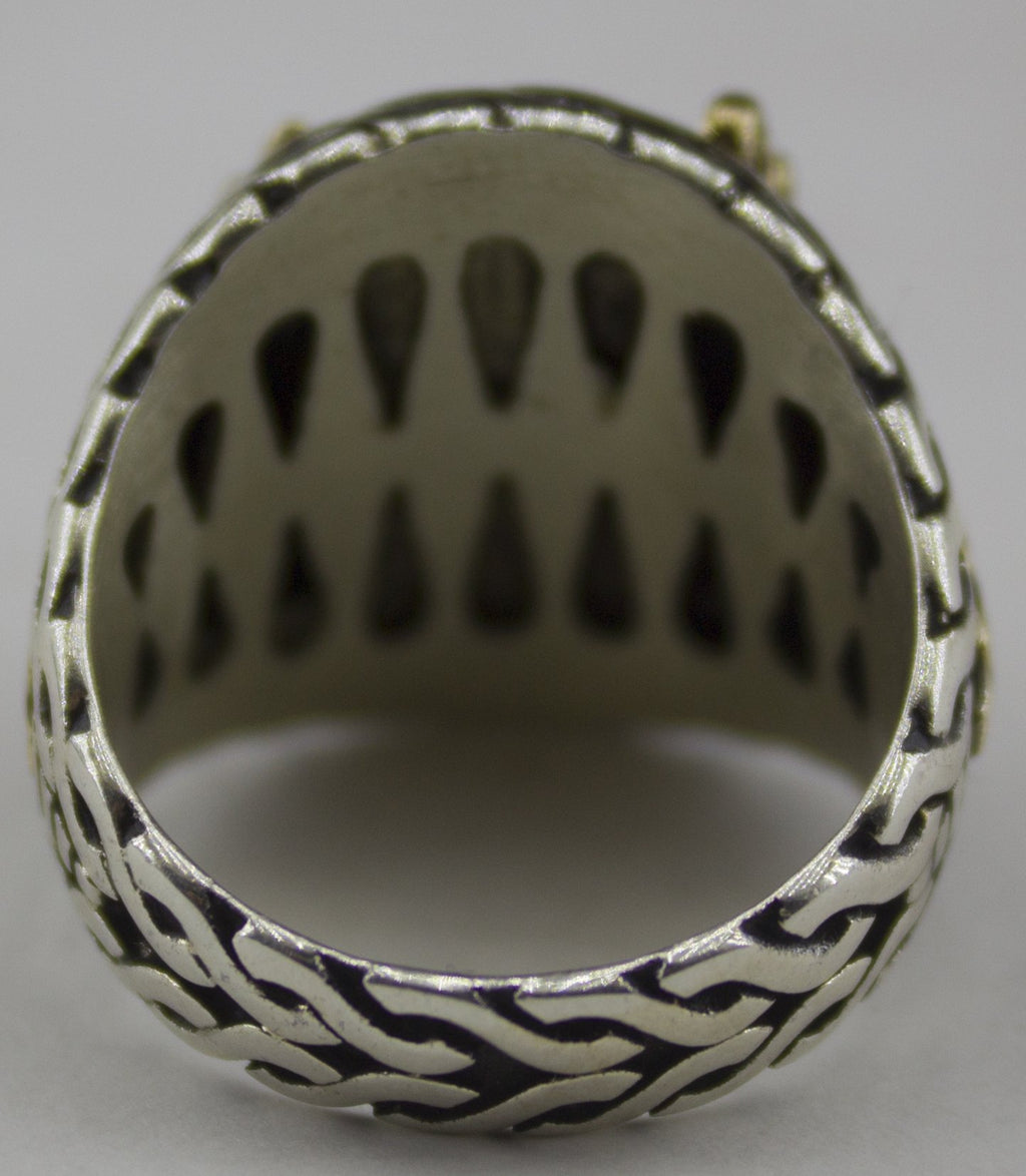 KAMBO 925 Sterling Silver Men's Ring with Natural Amethyst Stone, Handmade Ottoman Tughra Design, Vintage Statement Jewe
