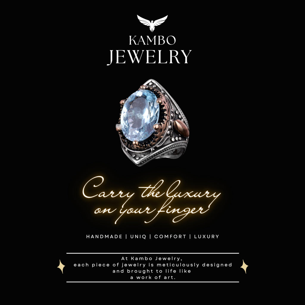 Natural Blue London Topaz Stone Ring, Silver Men's Ring — 6