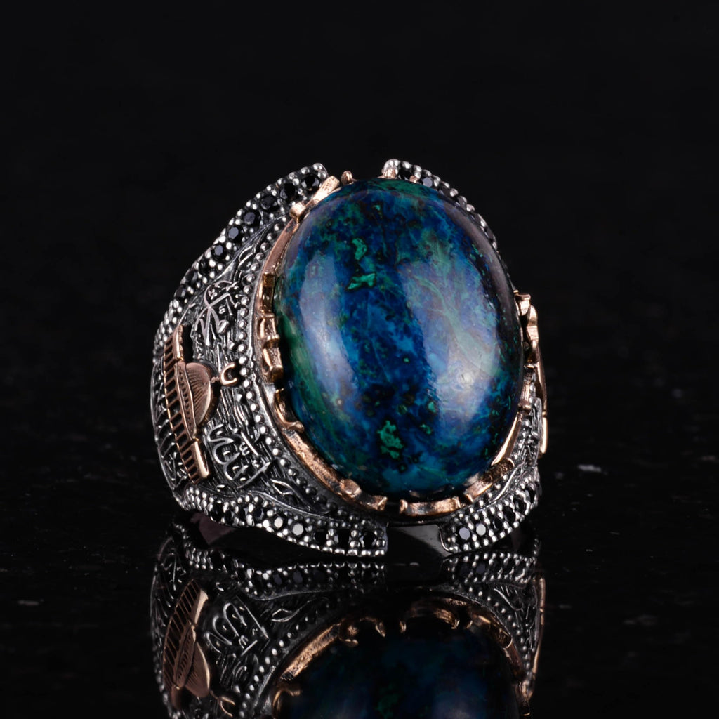 Islamic Ring, Natural Cabochon Azurite Stone Ring, 925 Sterling Silver Men's Ring — 3