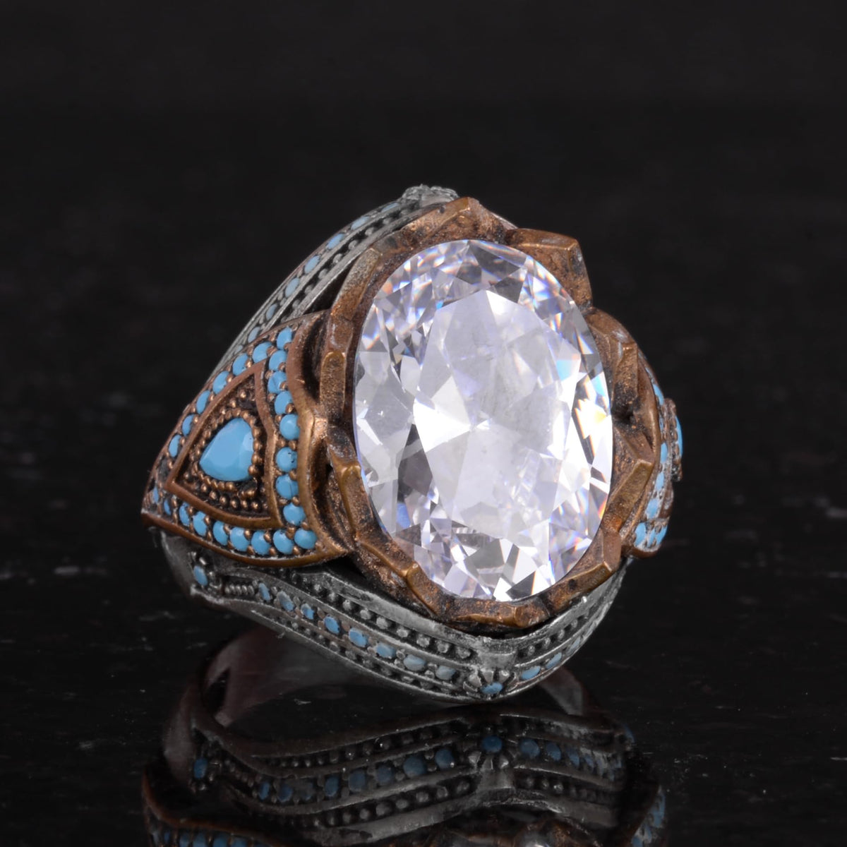 Synthetic Stone Ring - Handmade 925 Sterling Silver Men's Jewelry — 5
