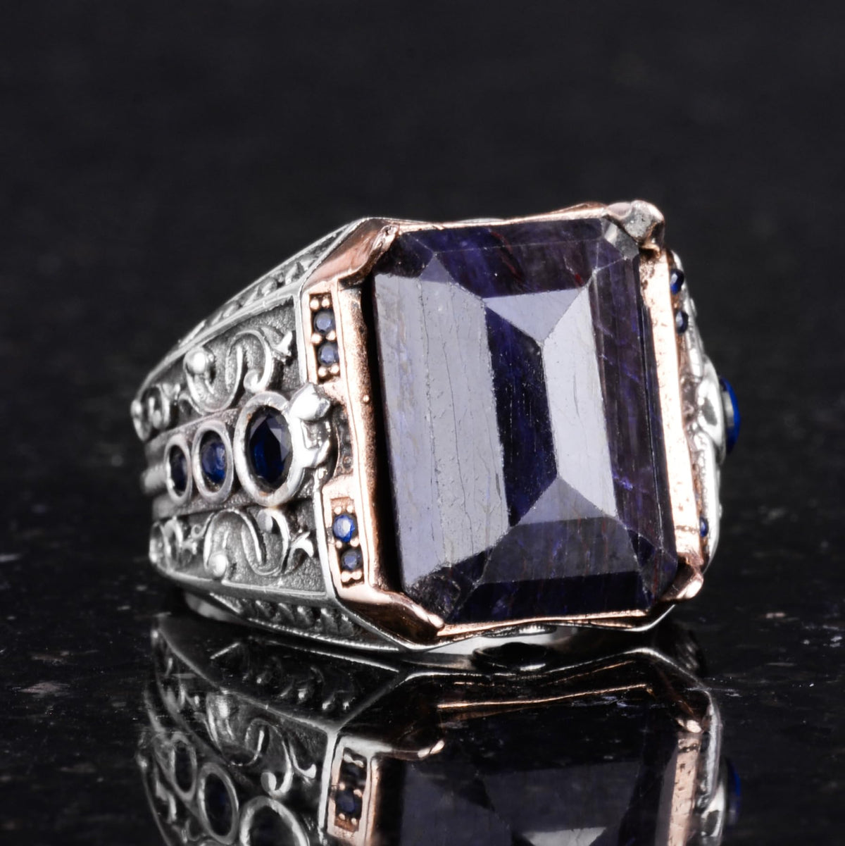 Natural Blue Sapphire Stone Ring - Handmade - 925 Sterling Silver — 5