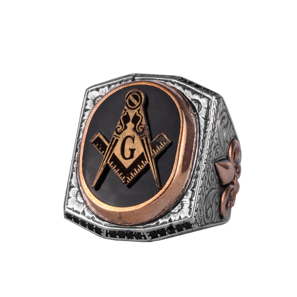 KAMBO Men's Masonic Ring – 925 Sterling Silver Square and Compass Ring – Masonic Symbol Statement Ring for Men