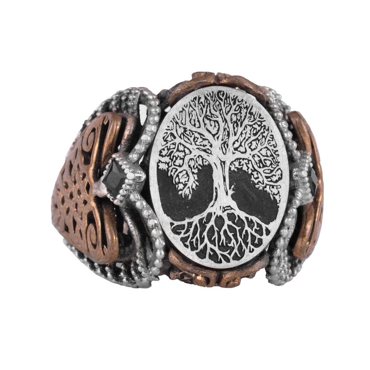Silver Patterned Ring, Emblem - Cultural Design (Yggdrasil Tree of Life)