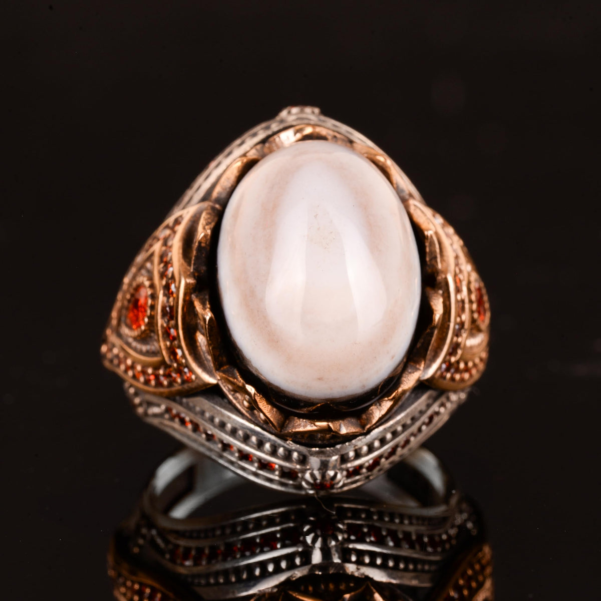 925 Sterling Silver Natural Yemeni Agate Stone Men's Ring - Handmade King Ring, Unique Design — 6