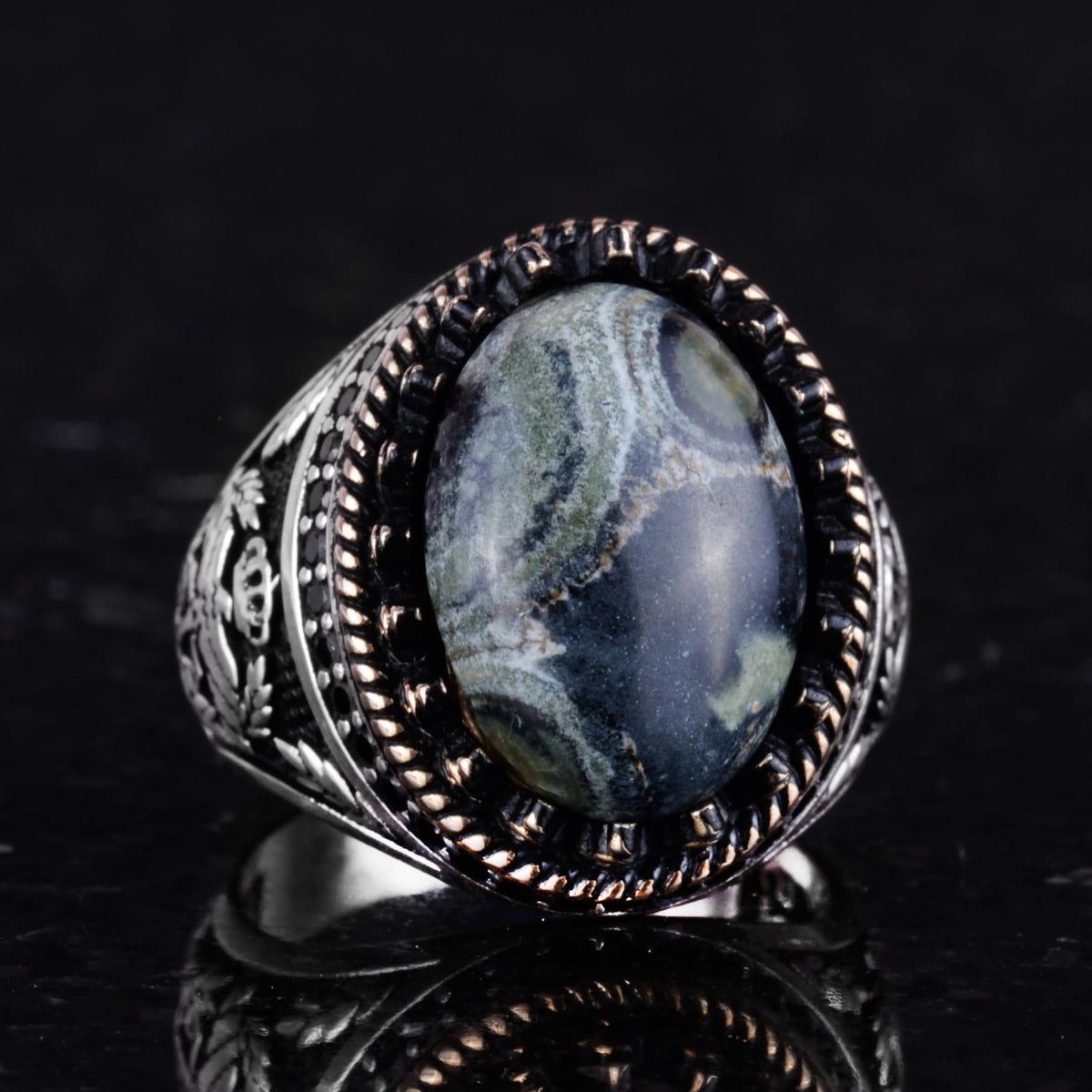 Natural Stone Ring - Handmade Eagle Ring - 925 Sterling Silver — 5