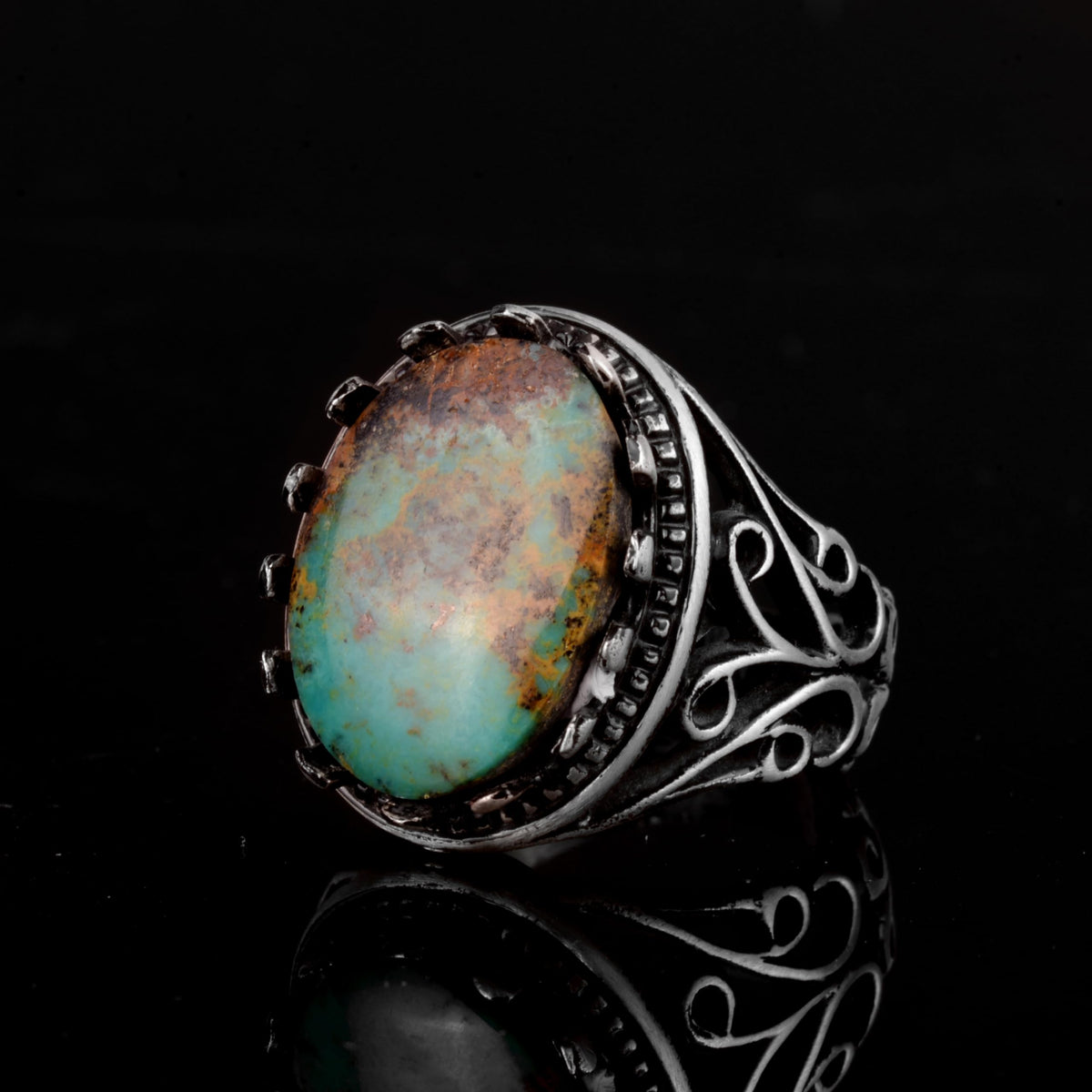 Natural Arizona Turquoise Stone Ring, 925 Sterling Silver Ring (Model-8) — 5