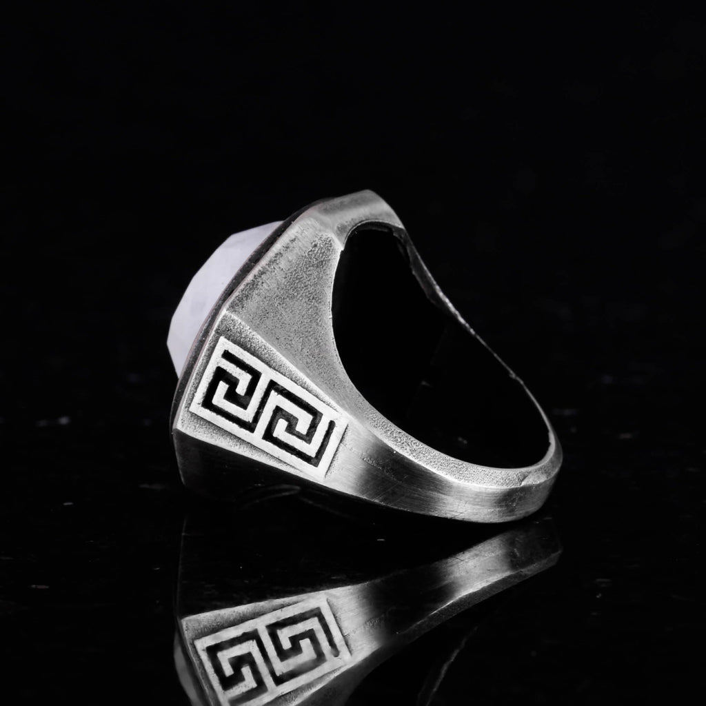 Natural Stone Ring - 925 Sterling Silver Handmade Men's Ring (Moonstone) — 7
