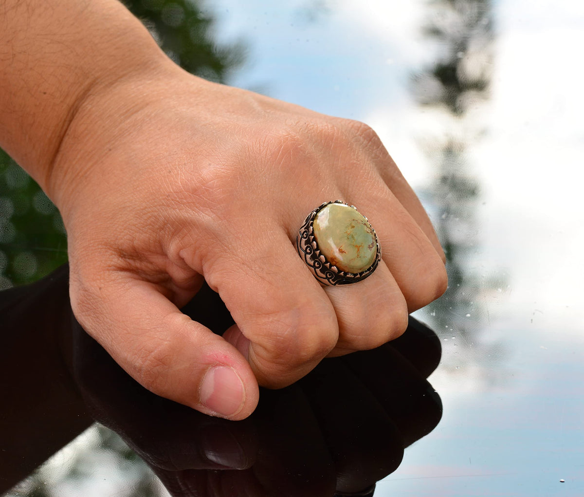 Arizona Green Turquoise Stone Ring (Model-2) — 7