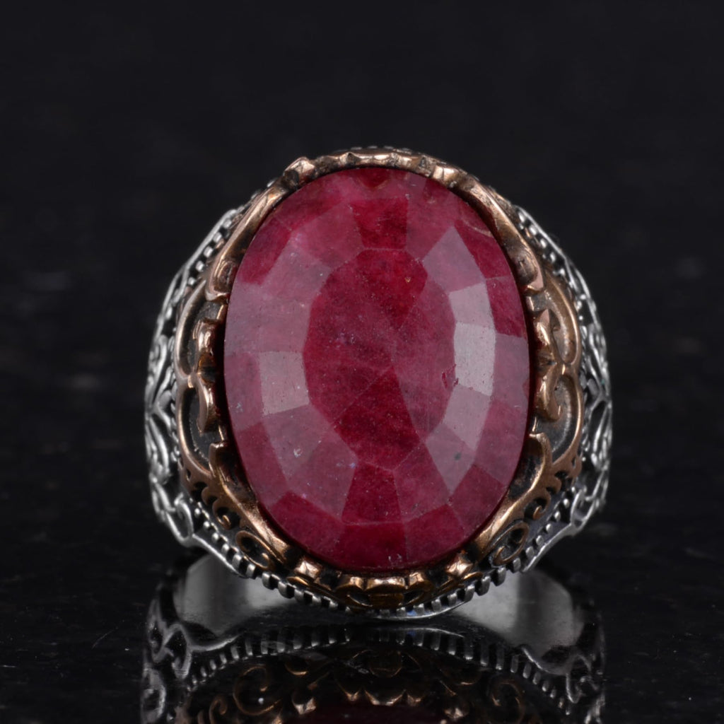 Natural Stone Handmade Ring - 925 Sterling Silver Ring (Ruby) — 4