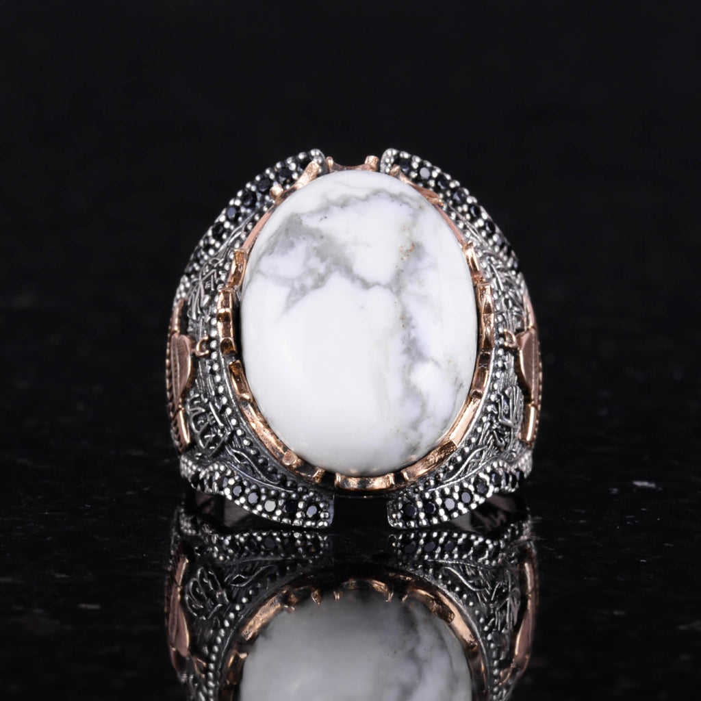 Natural Howlite Stone Men's Ring - 925 Sterling Silver — 4