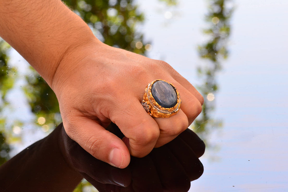 Natural Blue Sapphire Ring, Silver Blue Sapphire Ring, 925 Sterling Silver Ring, Large Ring — 7