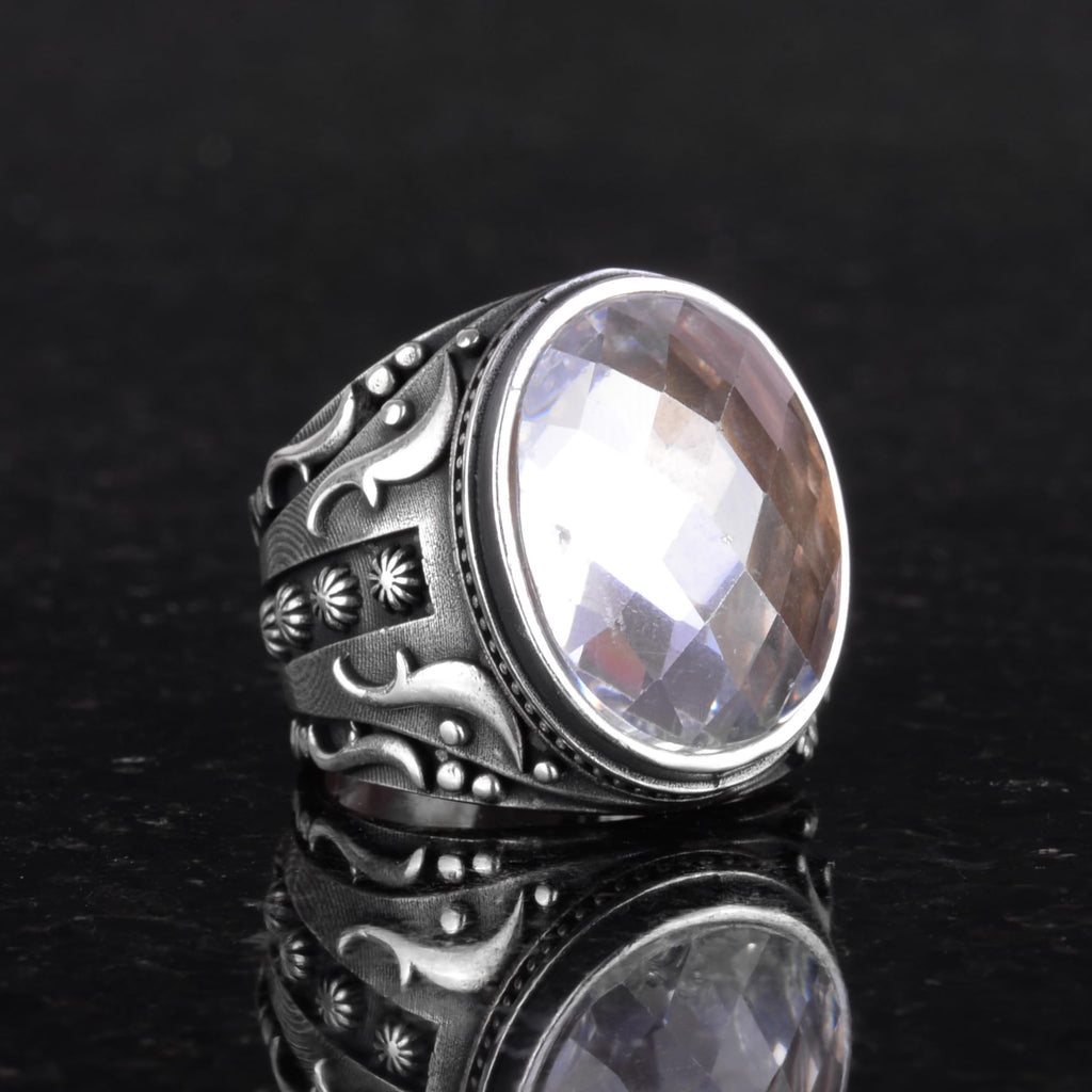Synthetic Stone Ring, 925 Sterling Silver Ring, Designer Silver Men's Ring (Synthetic Crystal Stone) — 5