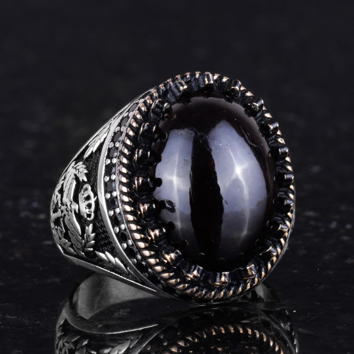 Natural Garnet Stone Handmade Eagle Ring - 925 Sterling Silver — 5