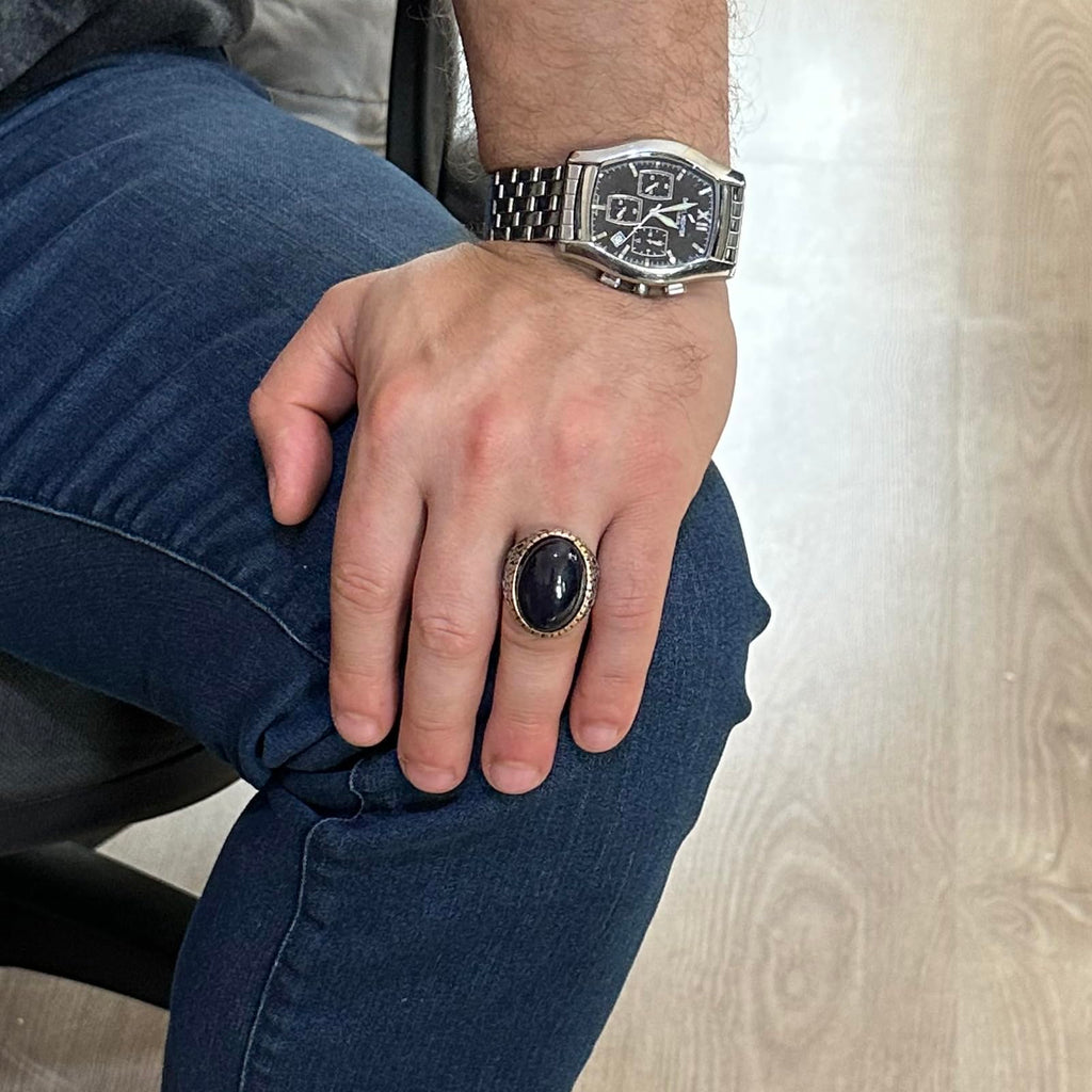 Synthetic Stone Ring - 925 Sterling Silver Men's Ring — 3