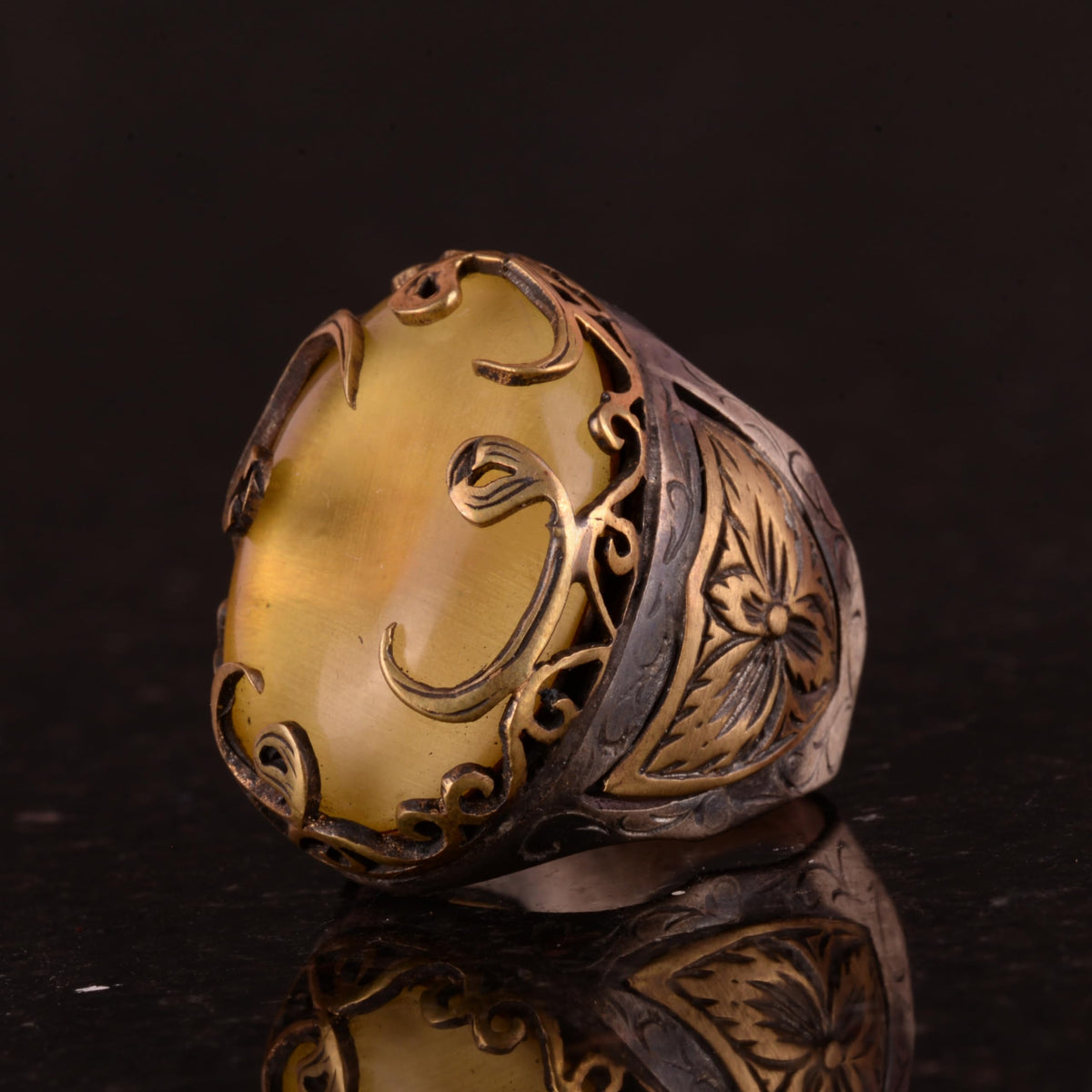 Natural Amber Stone Ring - 925 Sterling Silver — 5