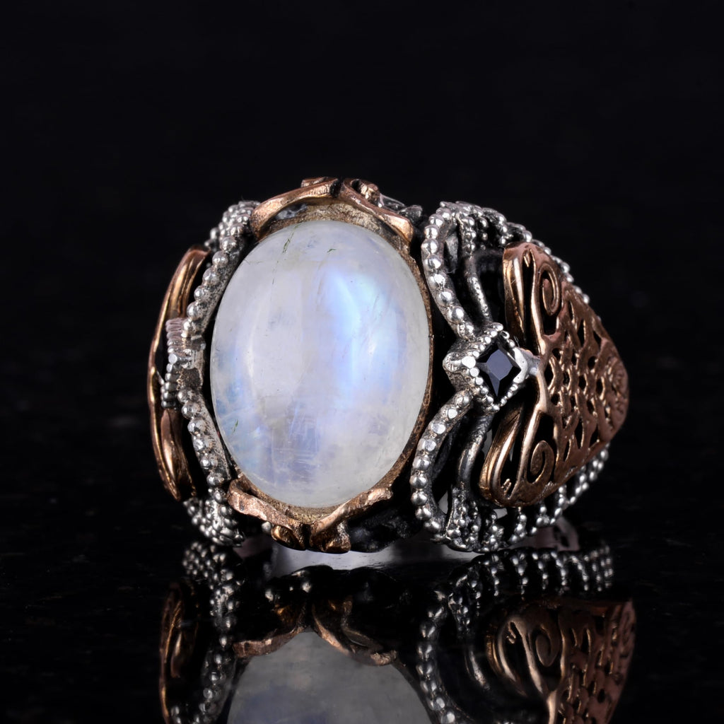 Natural Moonstone Gemstone Ring - 925 Sterling Silver Men's Ring — 3