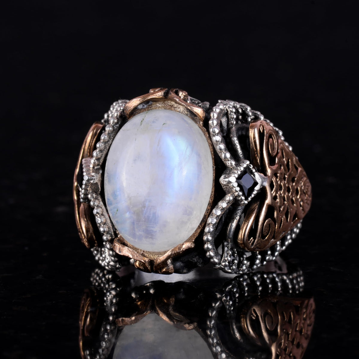 Natural Moonstone Gemstone Ring - 925 Sterling Silver Men's Ring — 3