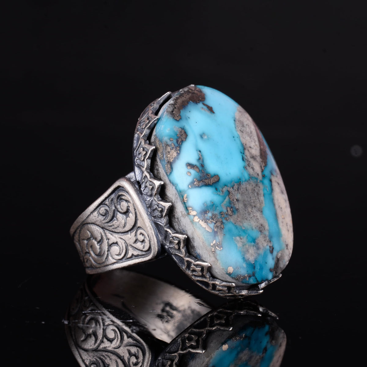 KAMBO 925 Sterling Silver Natural Turquoise Stone Large Men's Ring – Handmade Spiritual Healing Jewelry (Style-8) — 6