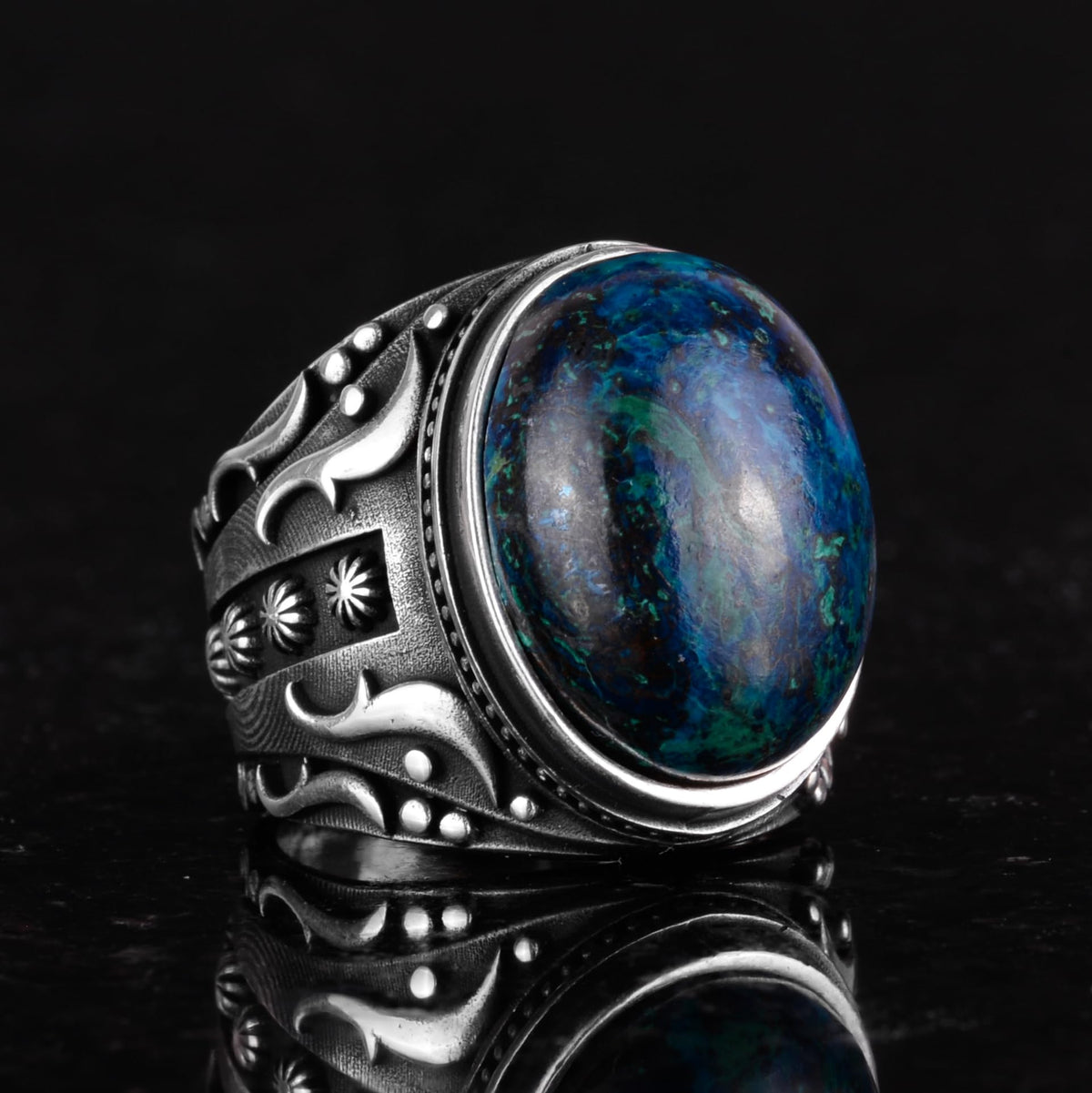 Silver Men's Ring, Natural Azurite Stone Ring, 925 Sterling Silver Ring, Insight and Clarity Design — 5