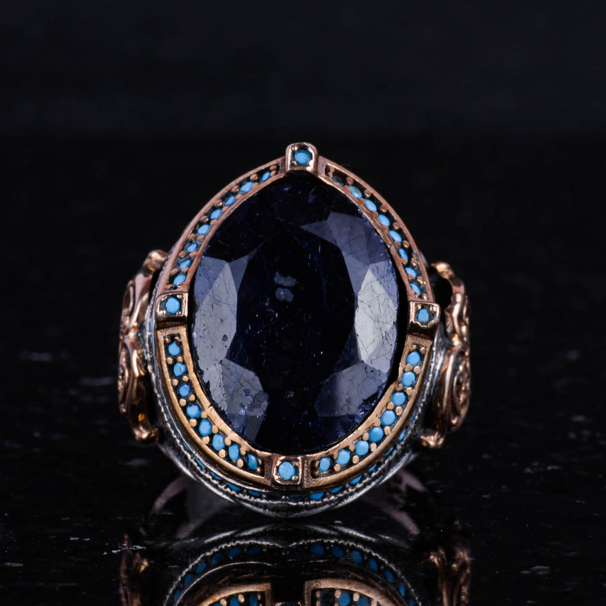 Natural Sapphire Stone 925 Sterling Silver Ring, Handmade Vintage Design, Men's Statement Ring — 4