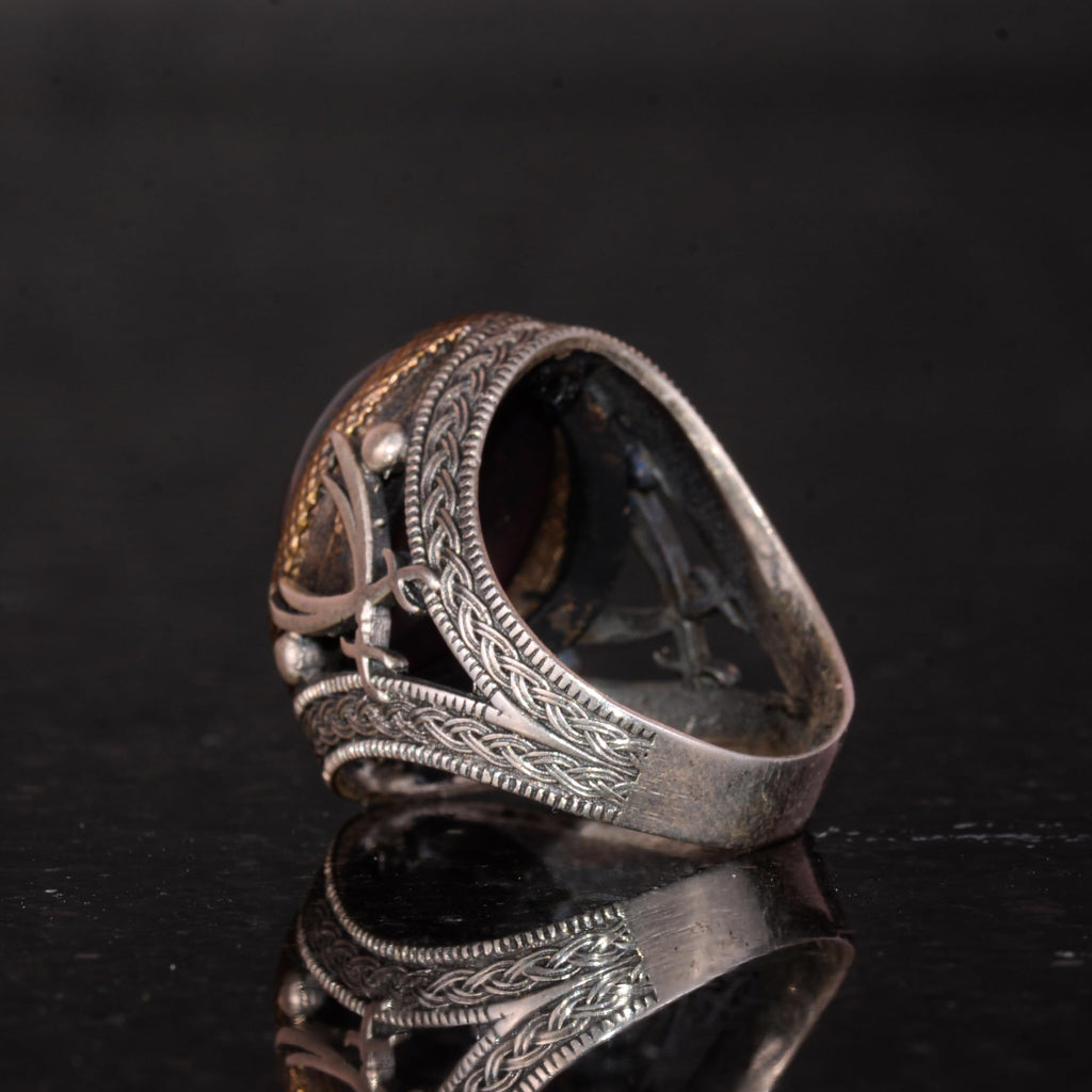 Natural Opal Stone Ring - 925 Sterling Silver Men's Ring - Double Sword Pattern Handmade Ring — 7