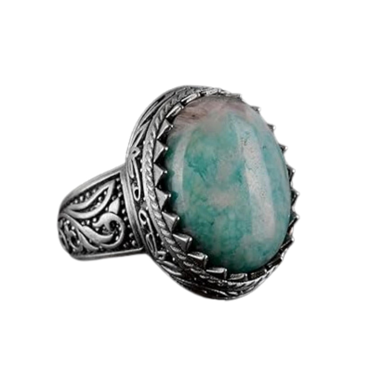 Kambo Handmade Cabochon Amazonite Gemstone Ring - Refreshing 925 Sterling Silver Men's Ring - Harmony and Balance Design