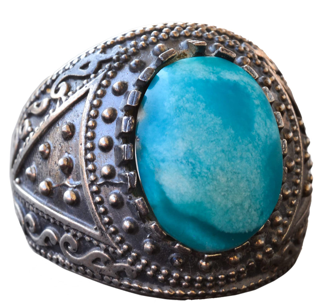 KAMBO Natural Arizona Turquoise Gemstone Ring, Byzantine Ring, Silver Ring (Style-1)