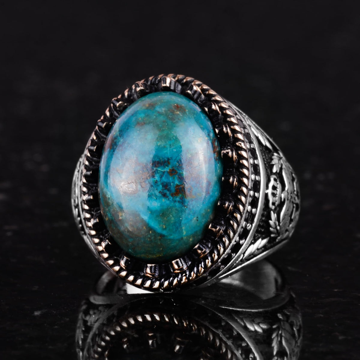 Natural Chrysocolla Stone Handmade Eagle Ring - 925 Sterling Silver — 6