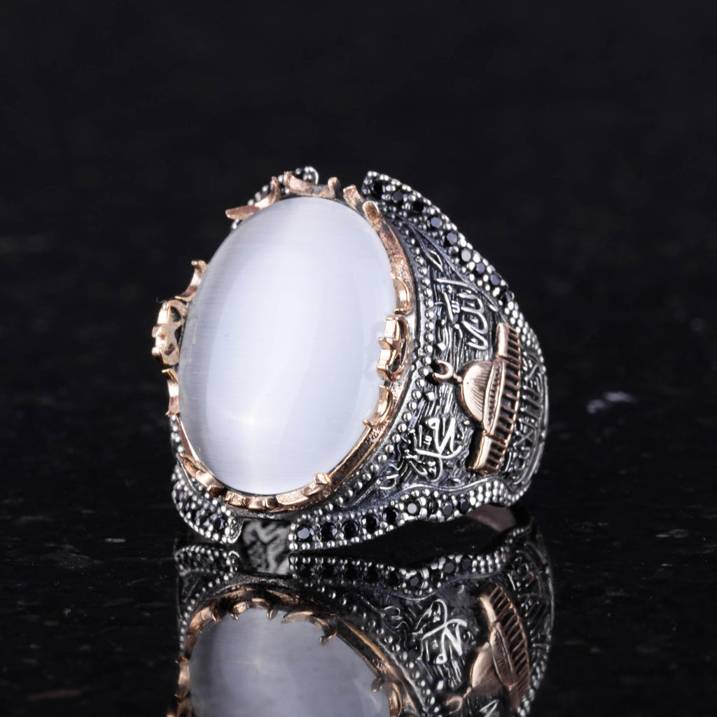 White Cat's Eye Stone Silver Ring — 5