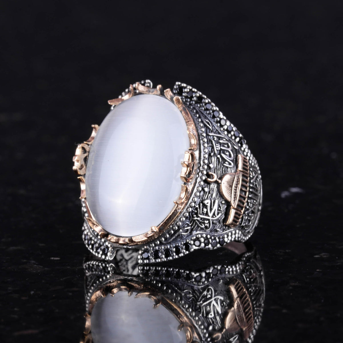 White Cat's Eye Stone Silver Ring — 5