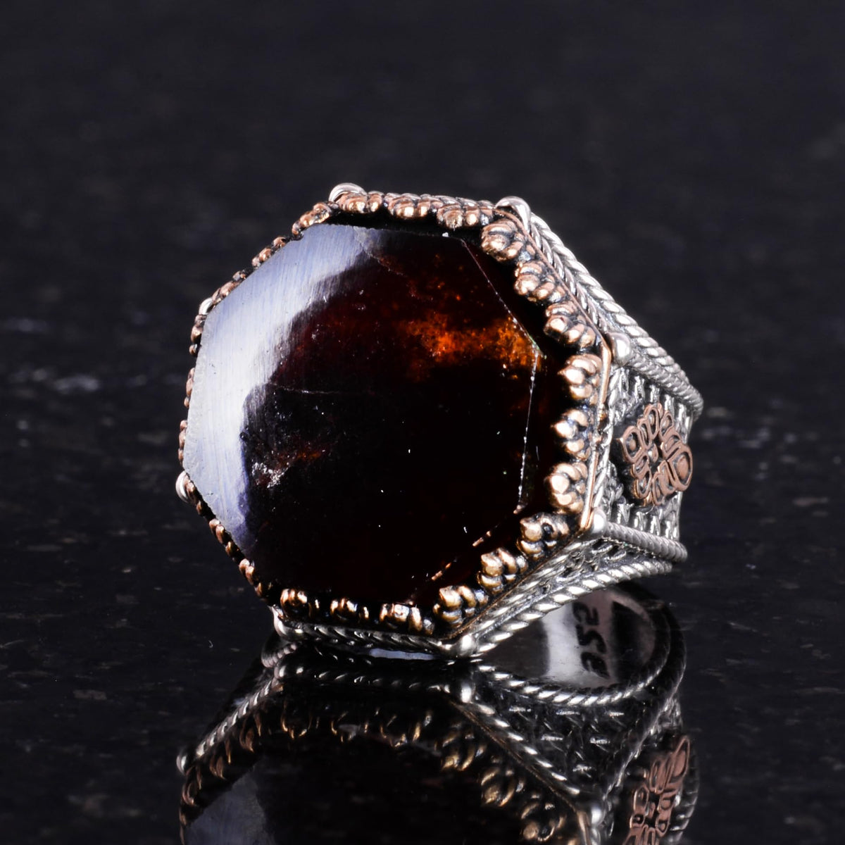 Natural Garnet Stone Octagonal Ring - Handmade 925 Sterling Silver Jewelry — 6