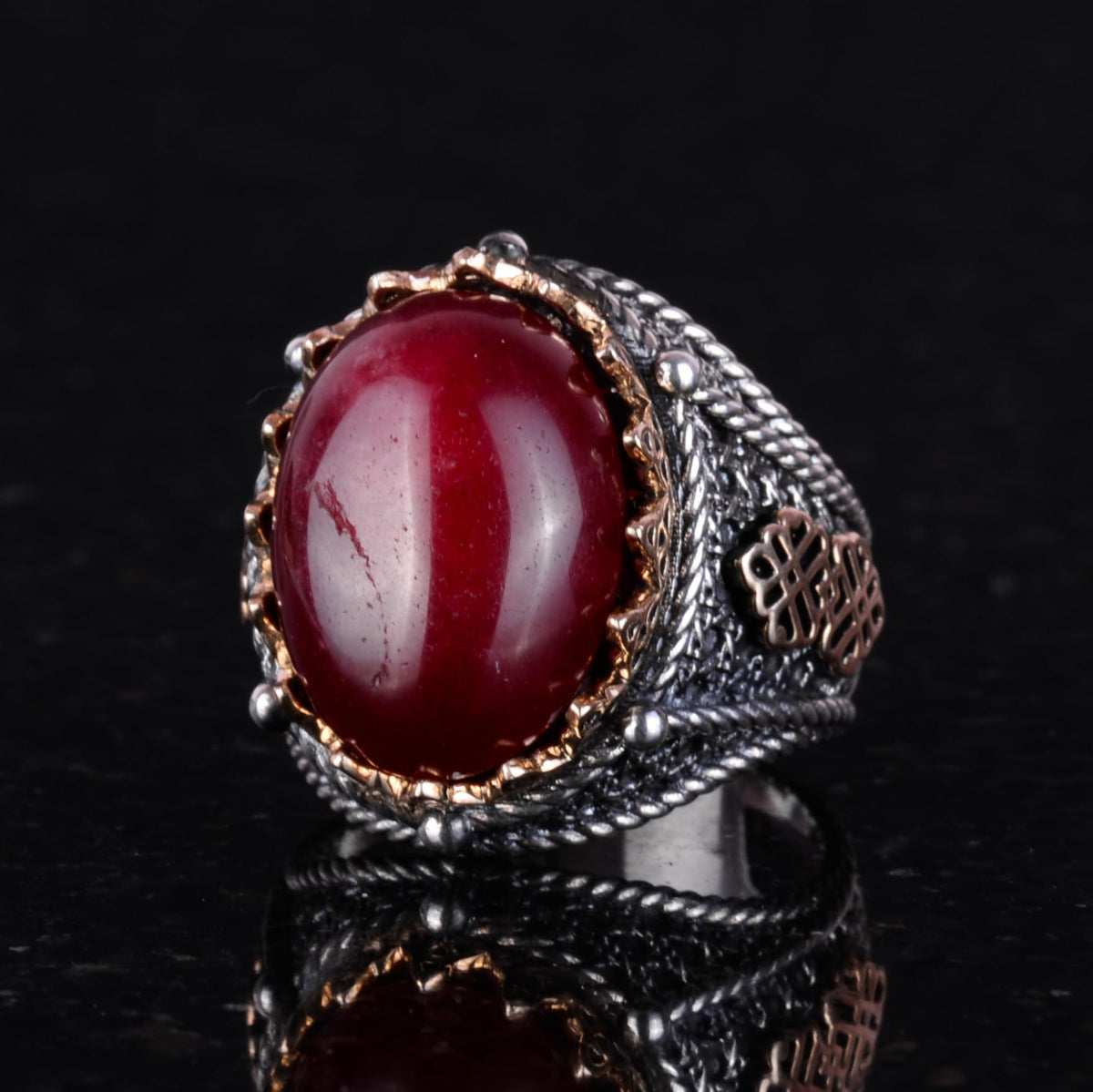 925 Sterling Silver Ring, Natural Stone Ring (Cabochon Ruby) — 2