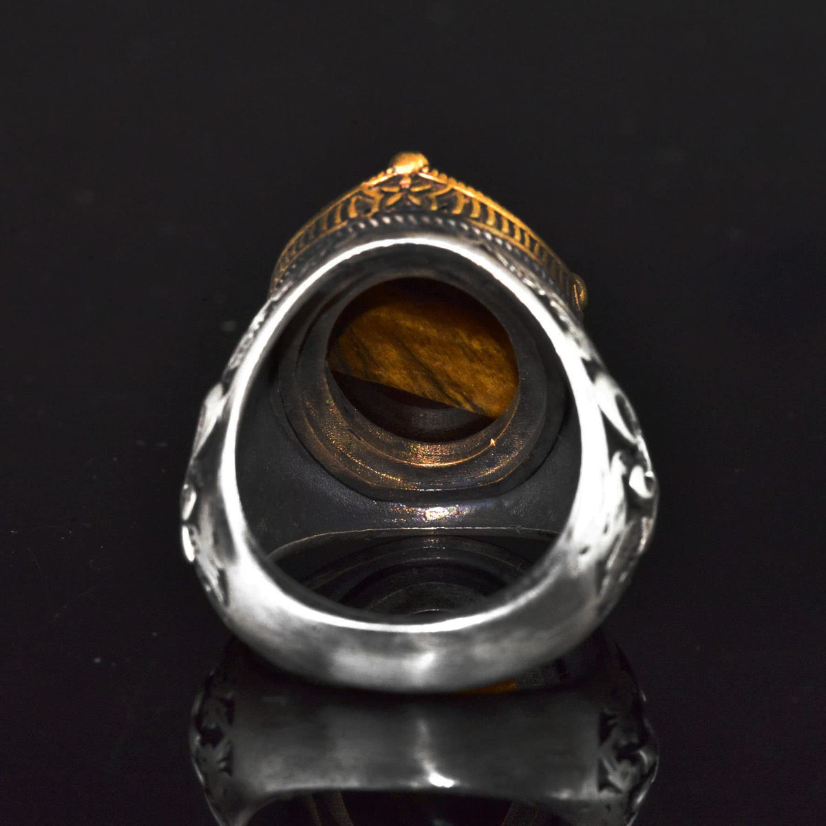 Lily Patterned Silver Ring - 925 Sterling Silver Handmade Men's Jewelry (Tiger Eye) — 5