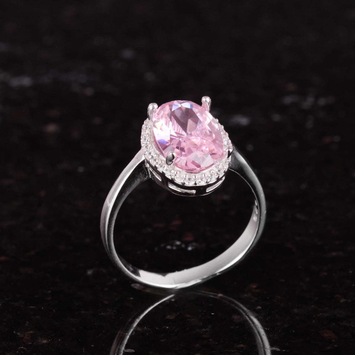 Kambo 925 Sterling Silver Women's Ring – Elegant Oval Cut Synthetic Stone Handmade Ring (Synthetic Pink Topaz) — 3