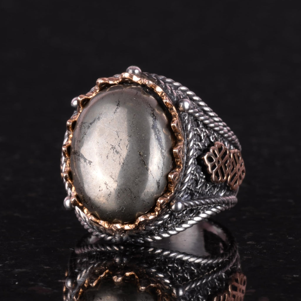 Real Natural Pyrite Stone Ring - 925 Sterling Silver Men's Ring — 5