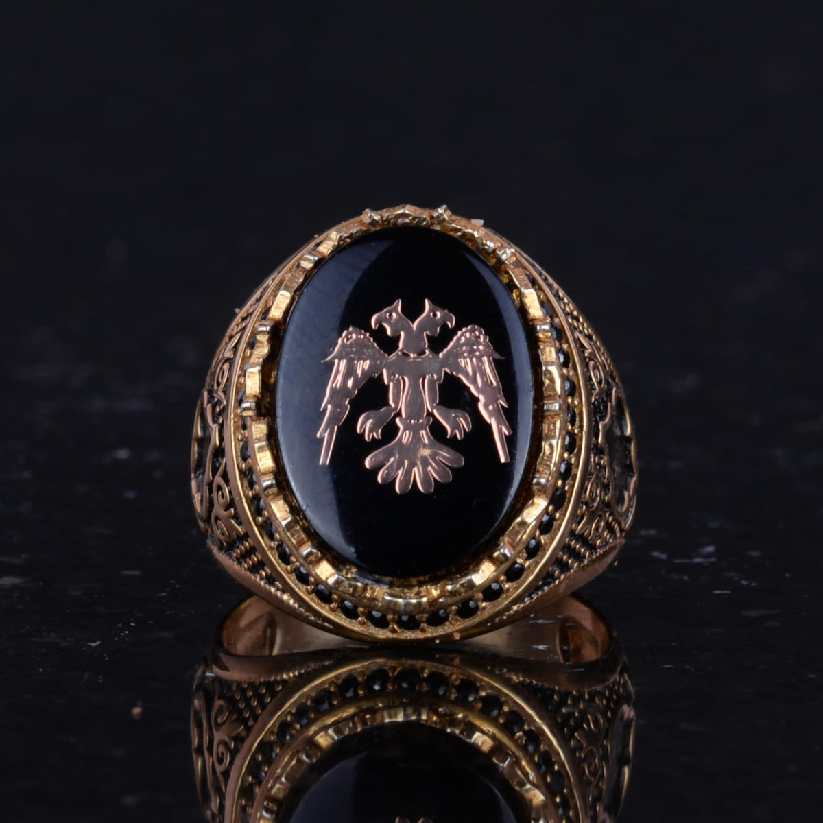 Two Headed Eagle Ring - 925 Sterling Silver Men's Ring (Black) — 4